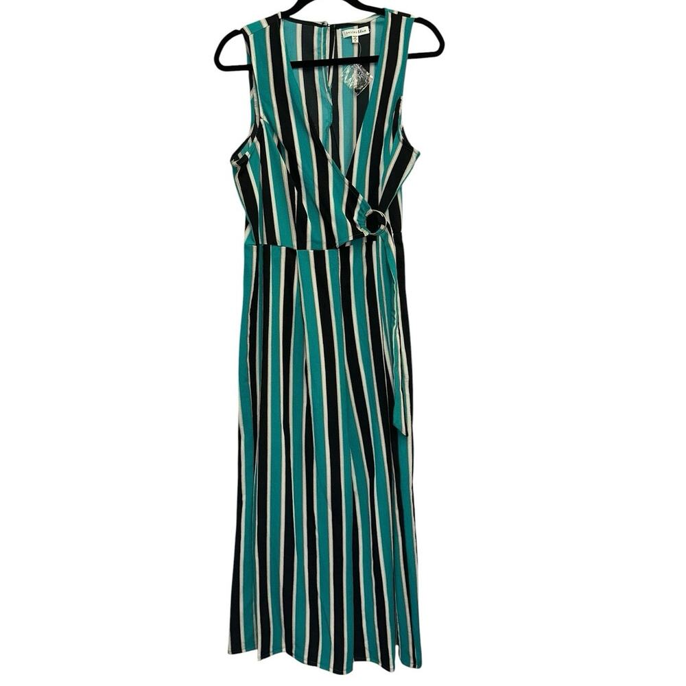Bailey Blue Striped Wide Leg Jumpsuit XL Wrap Tie Waist Sleeveless NWT